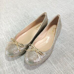 Silver and Gold Sequin Ballet Flats with a Bow Size 8M